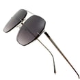 thumbnail image 2 of Retro Square Pilot Sunglasses Women Men 70s Vintage Trendy Silver Frame Black Lens, 2 of 9