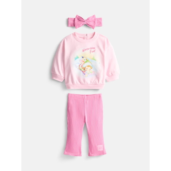 Precious Moments Baby Girls Sweatshirt and Flare Leggings with Bow Headband Set, Sizes 0/3M-24M