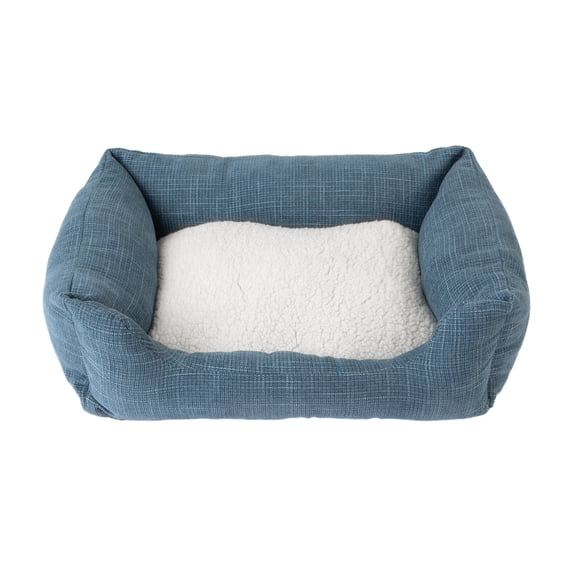 Petmate Plush Box Dog Bed, Cat Bed for Medium Dogs and Cats, 22 x 28 Inches, Raised Rim, Non Skid Bottom, Machine Washable, Assorted Blue or Gray