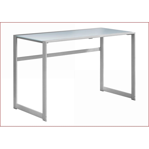 Desks, 48” Modern Home Office Computer Desk with Frosted White Tempered Glass Top | Silver Metal Legs