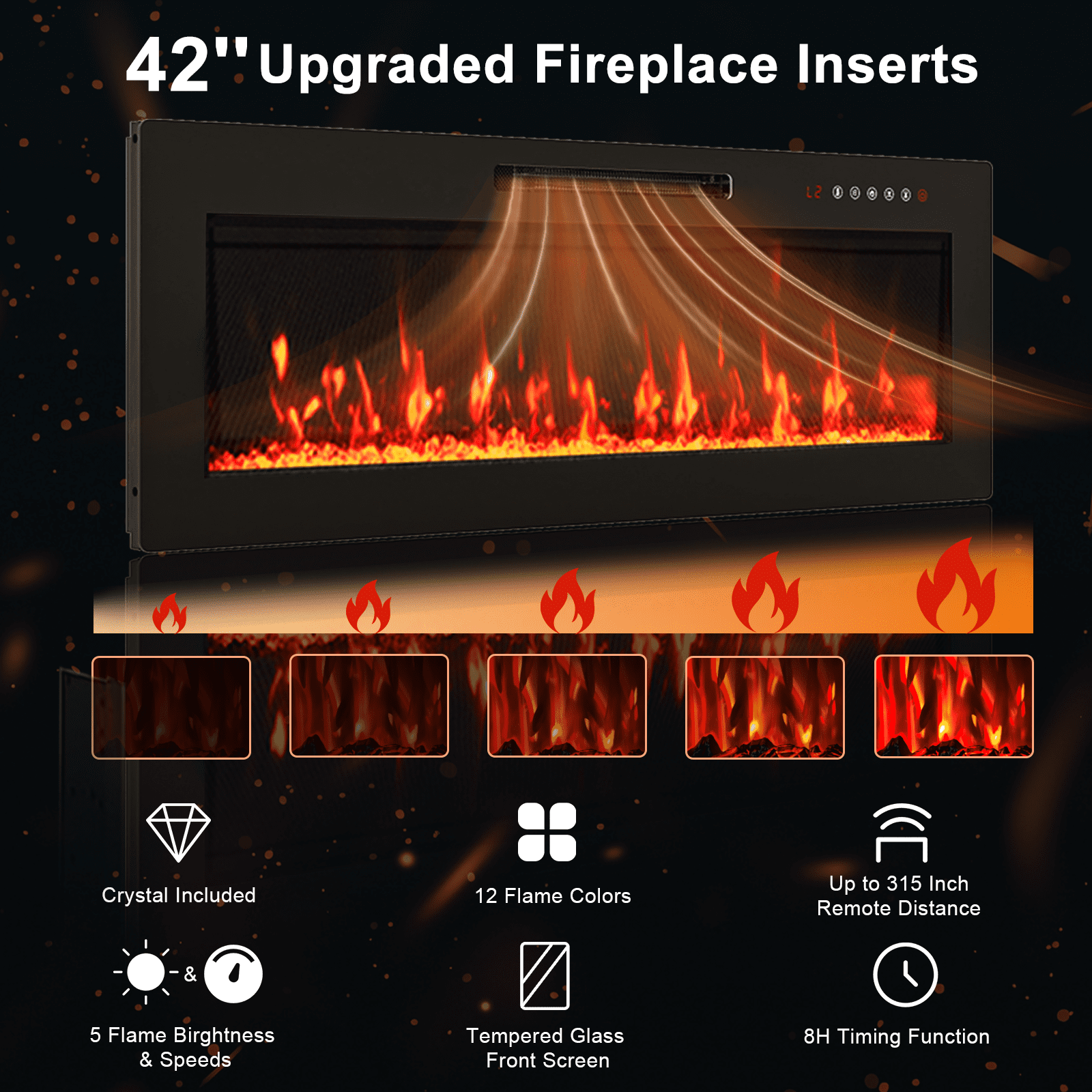 Flictozena 80" TV Stand with Fireplace and LED Lights - Entertainment Center for 90 inch TVs, Modern TV Cabinet with High-Gloss Storage Doors for Living Room