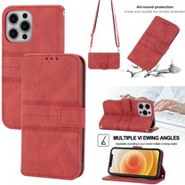Dteck For iPhone 12 Pro Max,Shockproof Wallet Flip Leather Card Holder Stand Adjustable Shoulder Strap Phone Case Cover,Red