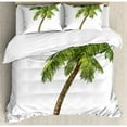 thumbnail image 3 of Palm Tree Duvet Cover Set Twin Size, Cartoon Palm Tree Image Tropical Plant and Sand Serenity Nature Foliage Print, Decorative 2 Piece Bedding Set with 1 Pillow Sham, Green Brown, by Ambesonne, 3 of 3