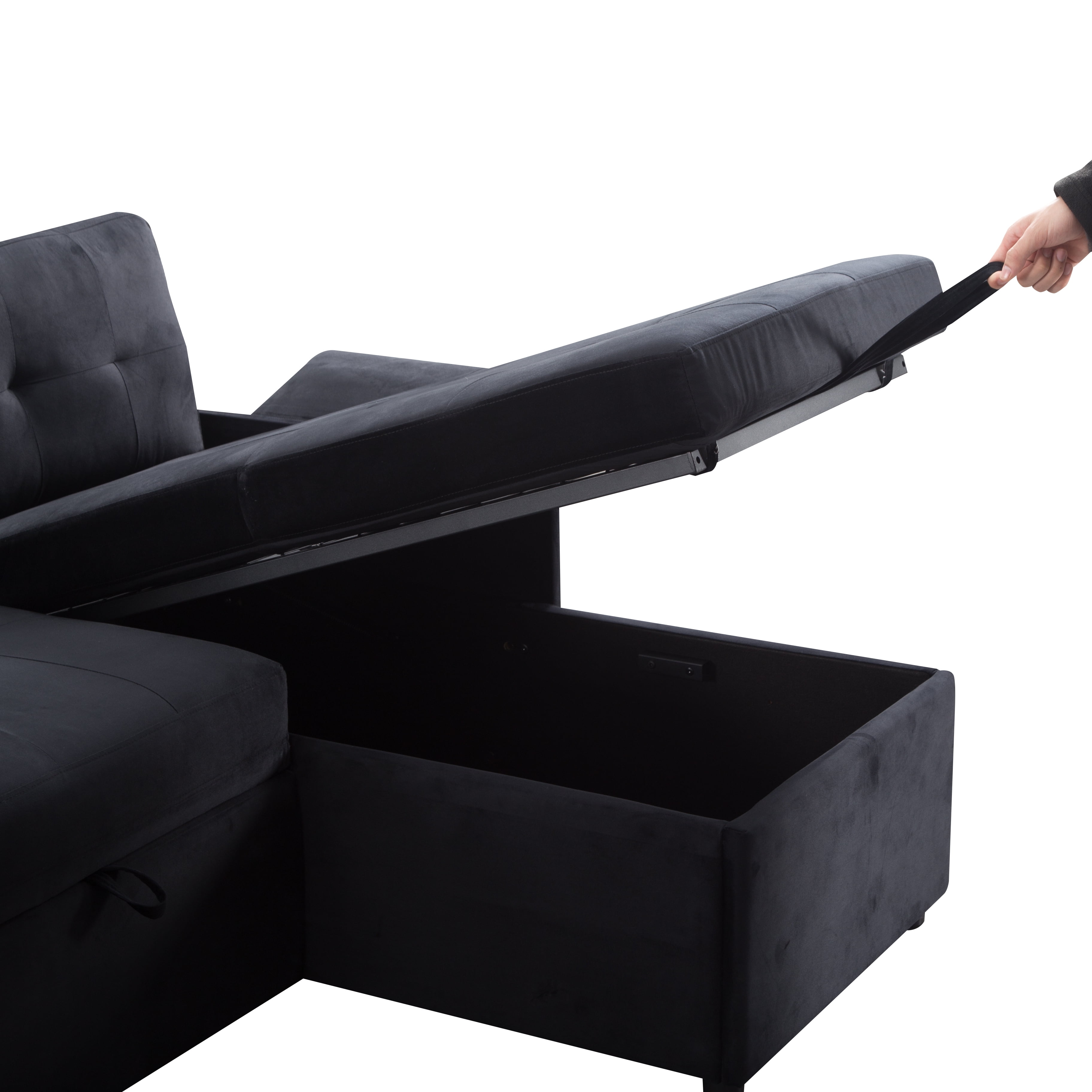 Gewnee 77.6" Reversible L-Shaped Sectional Sleeper Sofa with Storage,Pull-Out 2-in-1 Convertible Sleeper Bed for Living Room,Apartment,Office(Black)