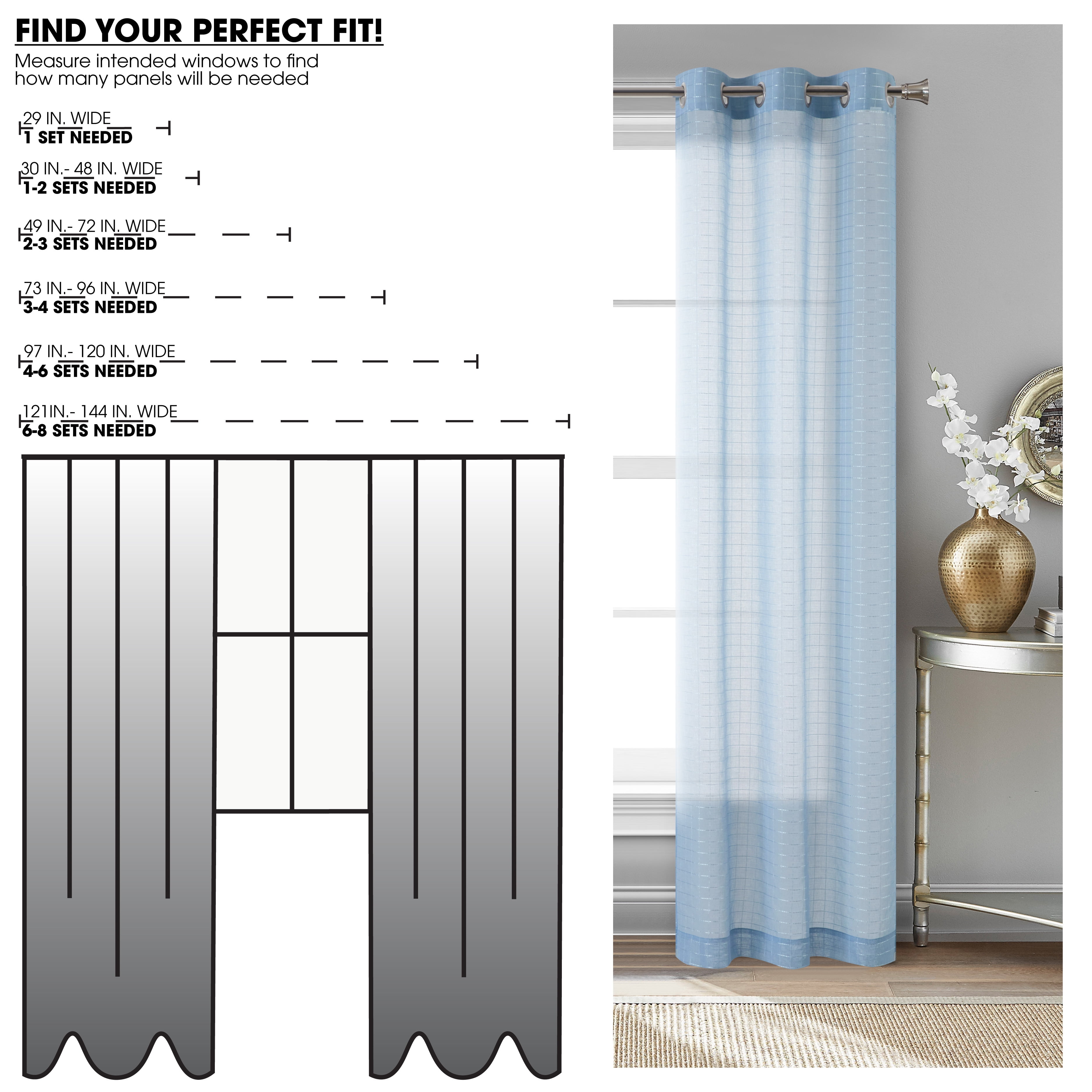 Mainstays Windowpane Sheer Curtain Panel Pair, Set of 2, Placid Blue, 38"W x 84"L
