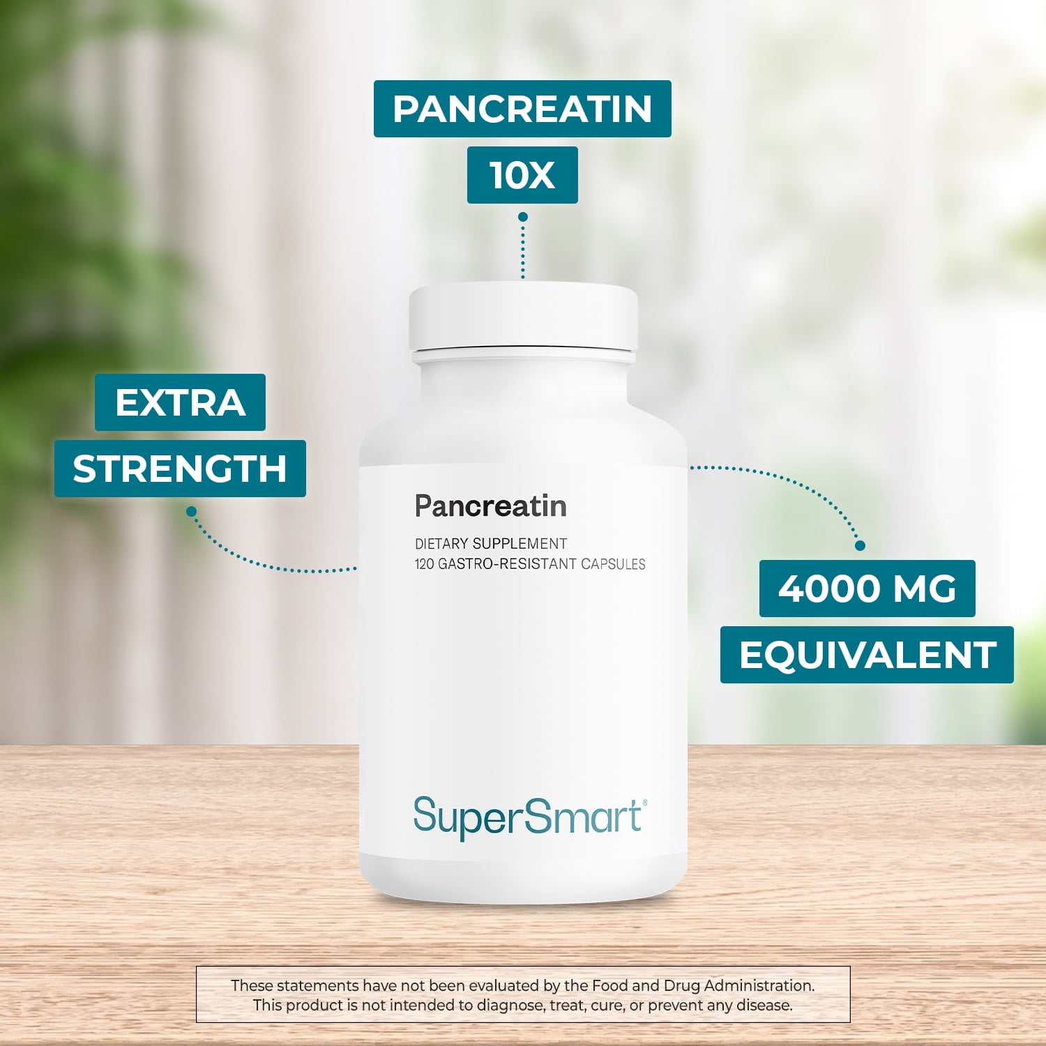 SuperSmart Pancreatin 10X (Extra Strength) - Pancreatin Digestive Enzymes Supplement - Protease, Lipase, Amylase with Trypsin | Non-GMO & Gluten Free - 120 DR Capsules