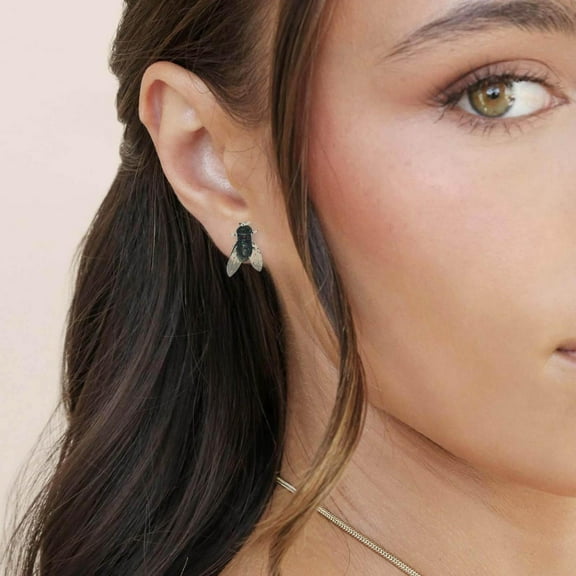 Fly Earrings, Realistic Fly Earrings, Funny Fly Earringes,Flys Ear Studs,Unique Simulated Animal Earring, House Flys Insect Earring,Funny Novelty Abstract Gift Women Men Wear-1Pair(Black)