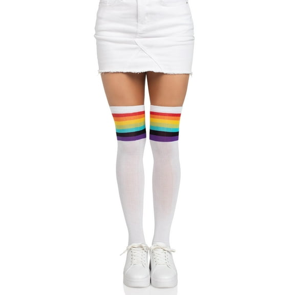 Women's Over The Rainbow Opaque Thigh High Stockings, Multicolor, One Size