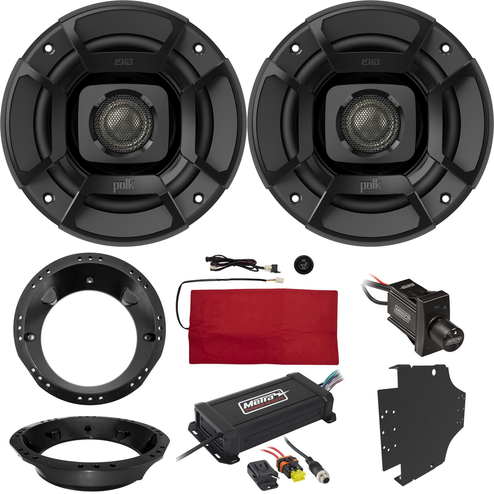 2 x Polk Audio 6.5" 300W 2Way Coaxial Speakers, Metra PowerSports 4Channel Amplifier
