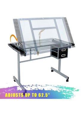 ZENY Drafting Table Craft Station with Glass Top Drawing Desk Art Workstation