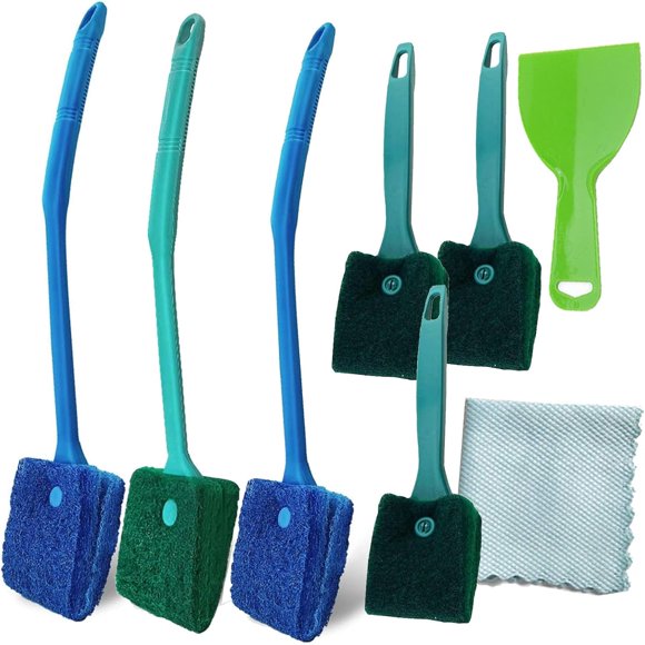 shiyou-6 Pcs Double-Sided Aquarium Fish Tank Algae Cleaning Brush with Non-Slip Handle, Fish Tank Algae Cleaner Portable Algae Scraper(Random Color)