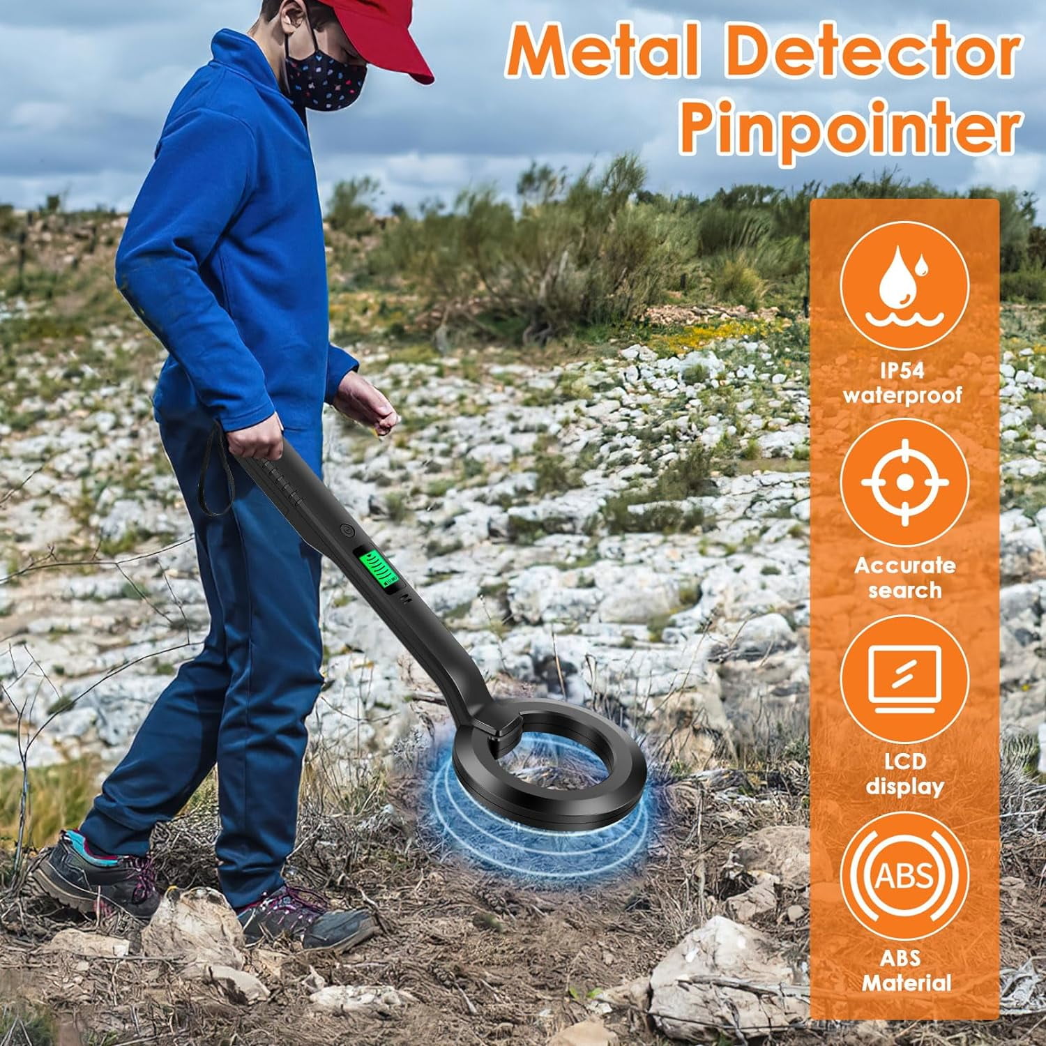 SLGHLSAHG Handheld Highly Sensitive Metal Detectors, Metal Detector Pinpointer with Audible and Vibration Alerts, 360°Search IP54 Waterproof Metal Treasure Finder for Adults & Kids A79318
