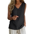 thumbnail image 2 of Nestiefly Cotton Linen Tank Tops for Women V Neck Causal Sleeveless Summer Gauze Linen Shirts Plus Size Camisole Summer 2026 Black XL, 2 of 5
