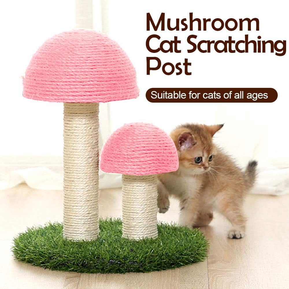 ShellKingdom 16.5'' Cat Scratching Post, Natural Sisal Claw Scratchers for Kittens Small Cats, Mushrooms Cat Interactive Toys, Pink