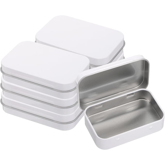 uxcell 6pcs Metal Tin Box, 3.7x2.4x0.8" Mini Portable Rectangular Empty Tinplate Small Storage Container Airtight Tins with Lids for Candy Favors Crafts Christmas Gifts, White