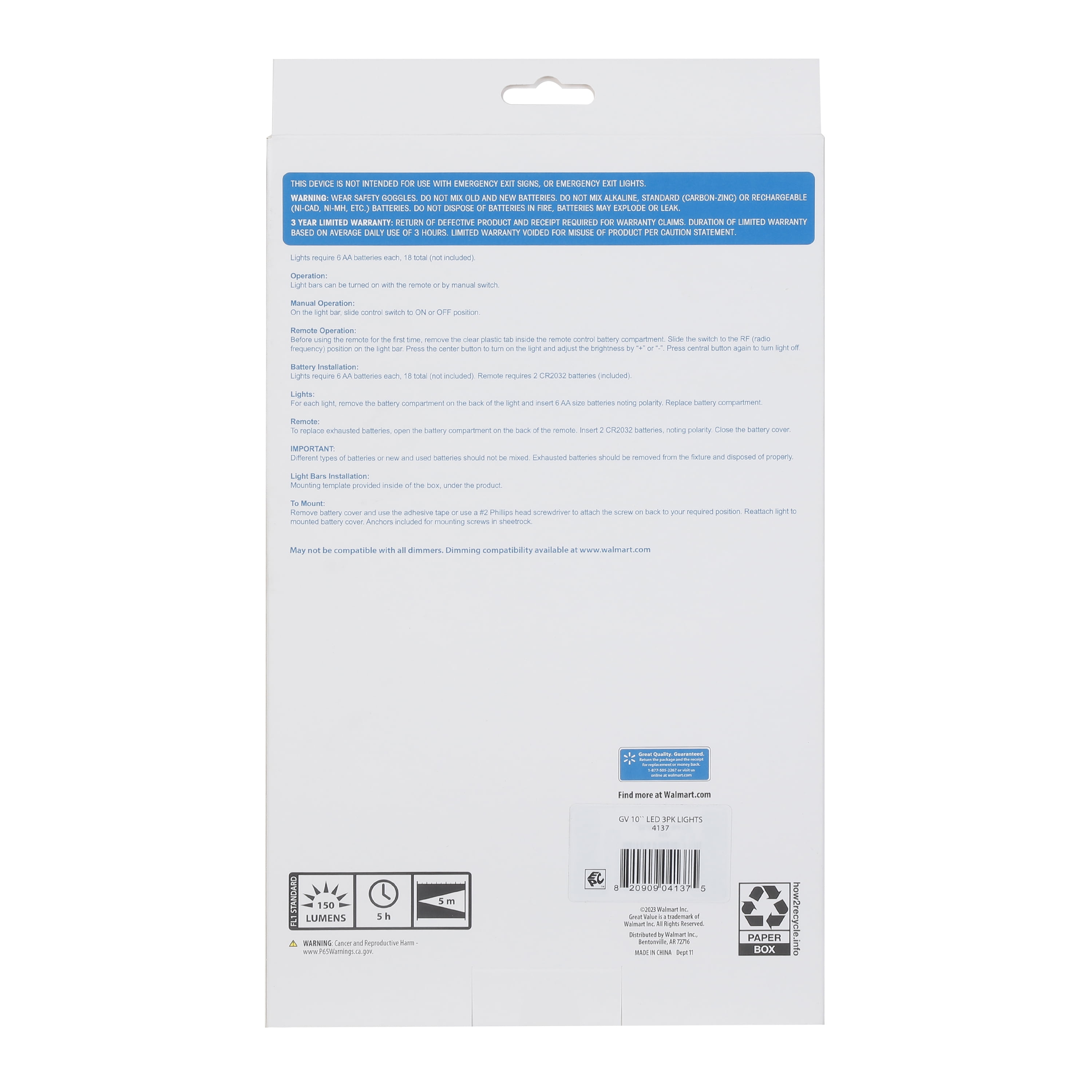 Great Value 10" 3PK Lights, Battery Operated