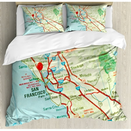 Map Duvet Cover Set Vintage Map Of San Francisco Bay Area With