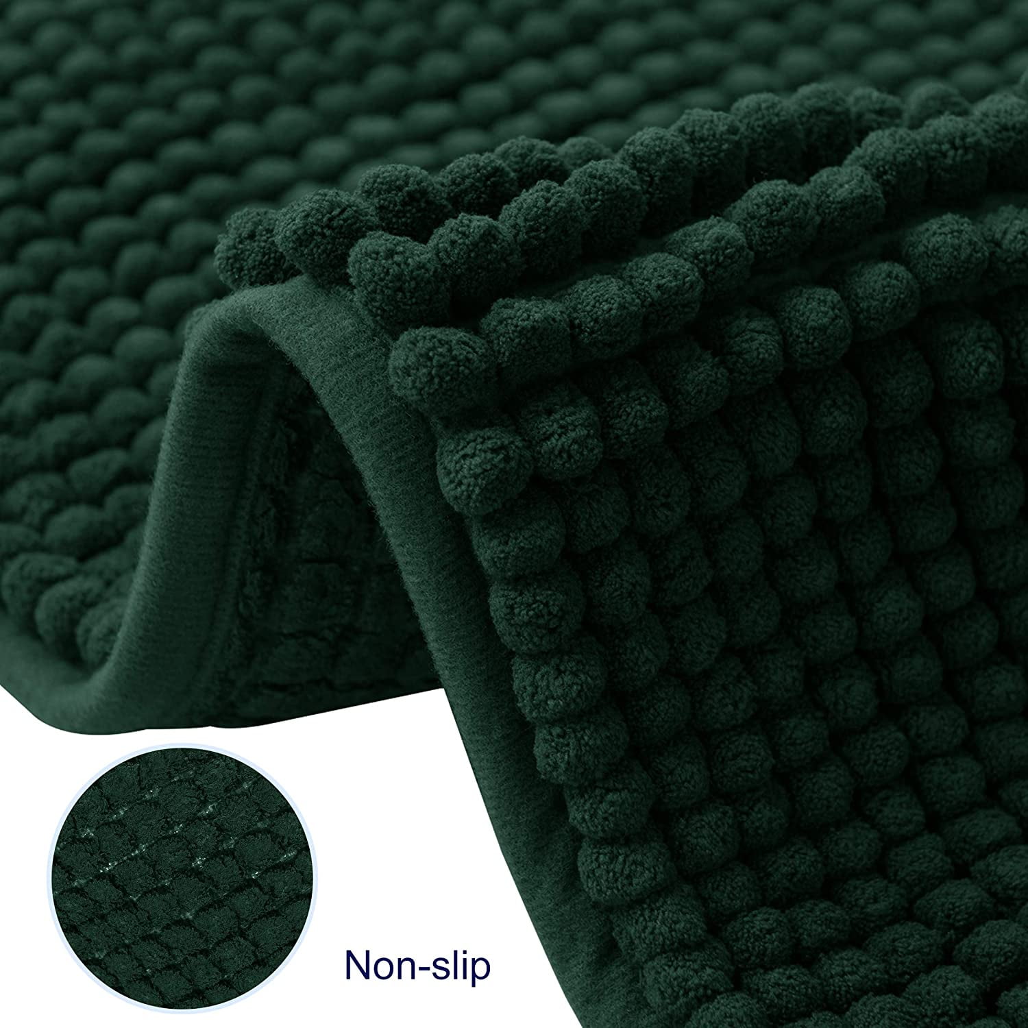 Subrtex Chenille Bathroom Rugs Soft Non-Slip Super Water Absorbing Shower Mats, 20"x32", Celadon