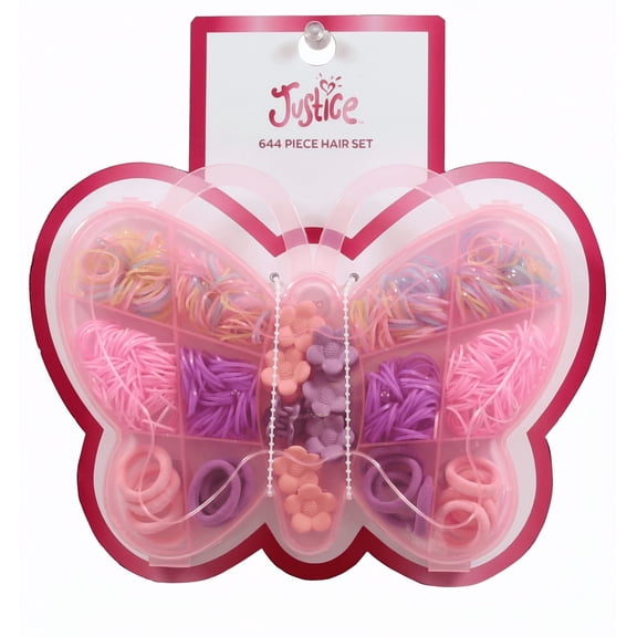 Justice Girls Hair Accessories with Butterfly Case, 575-Piece Set