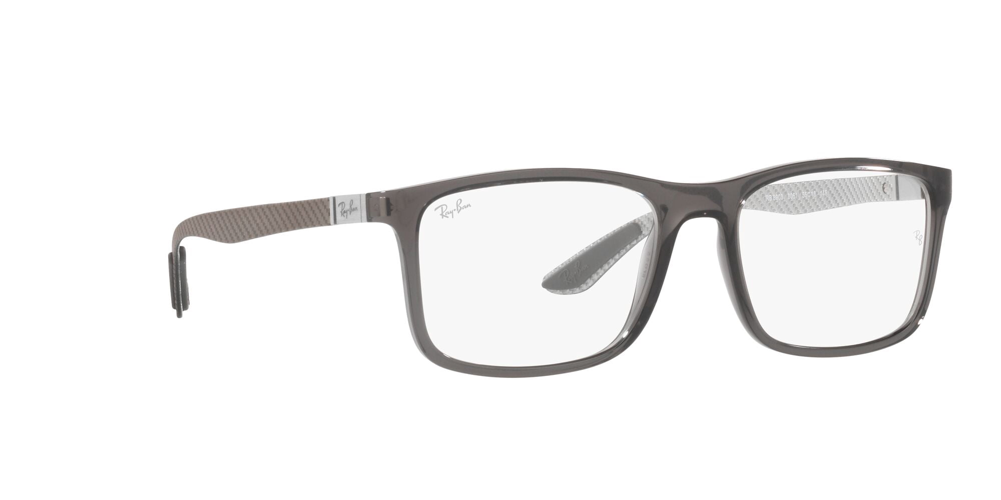 Ray-Ban RB8908 Optics Glasses, Prescription Eyeglasses with Case, Size 55, Demo Lens/Transparent Grey