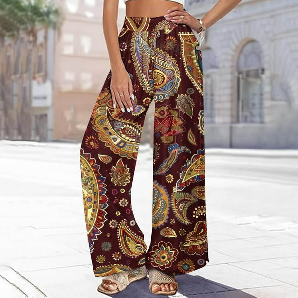 Simua Pantalon Grand pour Femmes Taille Haute à Cordon Imprimé