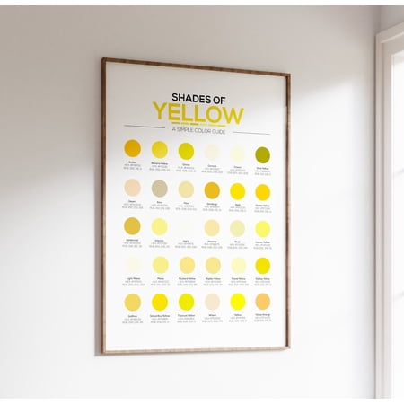 Different Shades of Yellow Color Chart 30 Hex Codes RGB Designer Reference, Unframed Paper Poster 8x10in