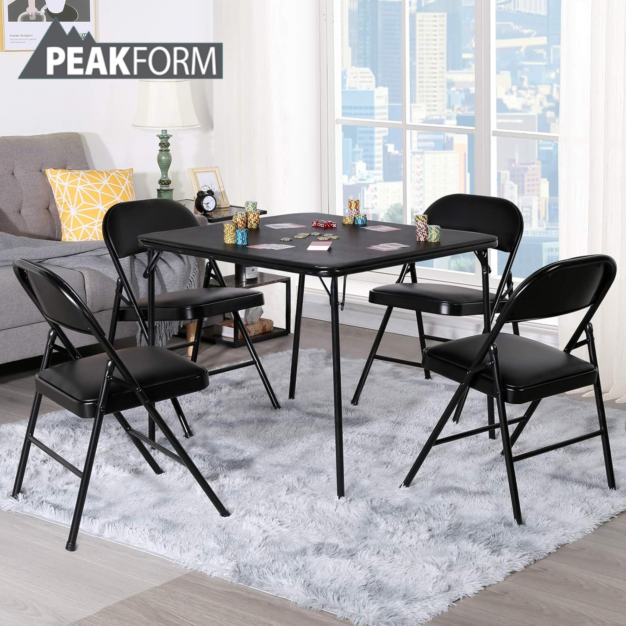 Peakform 5 Piece Folding Vinyl Tables and Chairs for Home Use Black Walmart