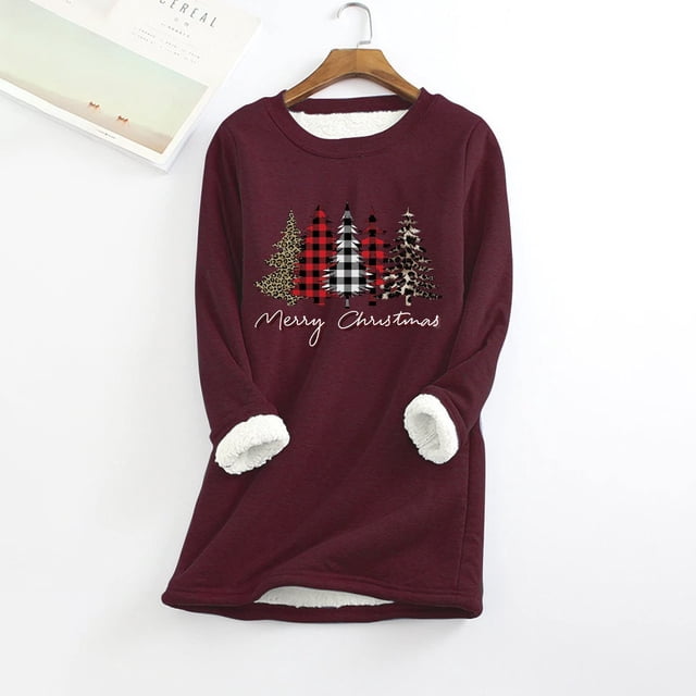 Qertyioot Hauts Grande Taille pour Femmes, T-Shirt Mode de Noël pour Femmes à Imprimé, Manches Régulières, Hiver, Ample, Vacances, Décontracté, Manches, Col Rond