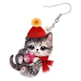 thumbnail image 4 of Cute Christmas Cat Earrings Acrylic Santa Hat Scarf Pets Dangle Jewelry For Women Charms Party Gifts, 4 of 6