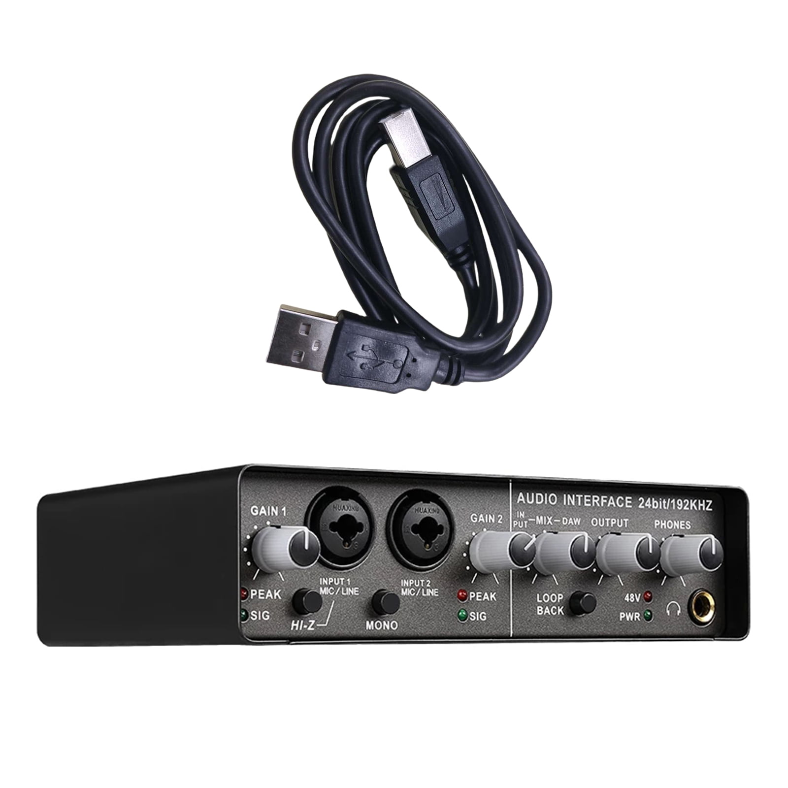 Audio Interface 2-in, 2-out Sound Card with Cable for PC Mobile Recording - Walmart.com