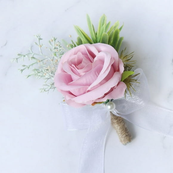 XmhyTop Pulsera con ramillete de rosas y conjunto de ramillete para hombre, accesorios de flores blancas para boda, juego de decoración para graduación (pasta de frijoles rosa)