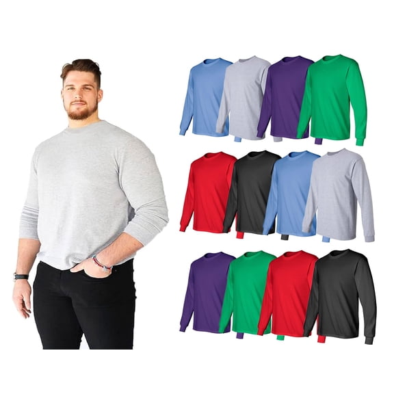 BILLIONHATS Big & Tall Long Sleeve Colorful T-Shirts for Mens Cotton Blend - Crew Neck Bulk Tees for Plus Size Wholesale Tshirt Packs, 2X-Large