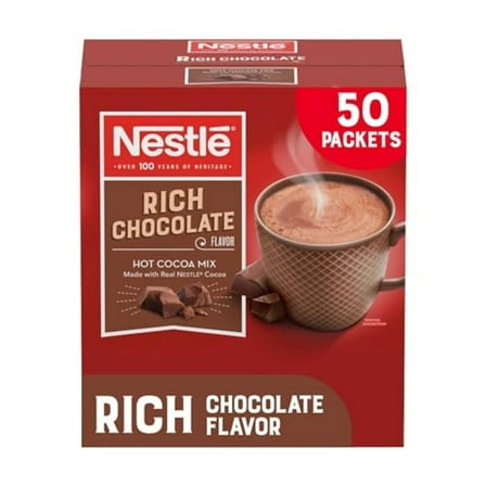 Nestle Hot Chocolate SCH4Packets, Hot Cocoa Mix, Rich Chocolate Flavor, Made with Real Cocoa, Bulk Pack, 0.71 oz Packet (50 Count)