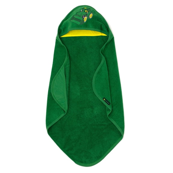John Deere Baby Boys' Cotton Velour Hooded Bath Towel Wrap Green and Yellow Tractor