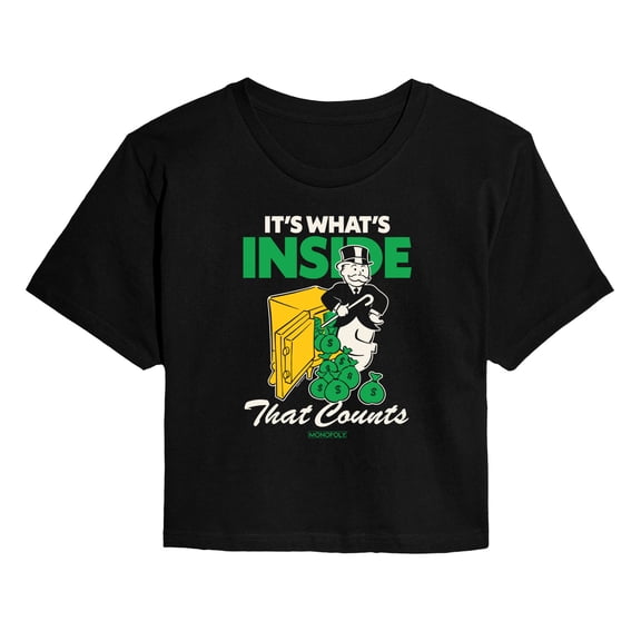 Monopoly - Its Whats Inside That Counts - Juniors Cropped Short Sleeve Graphic T-Shirt