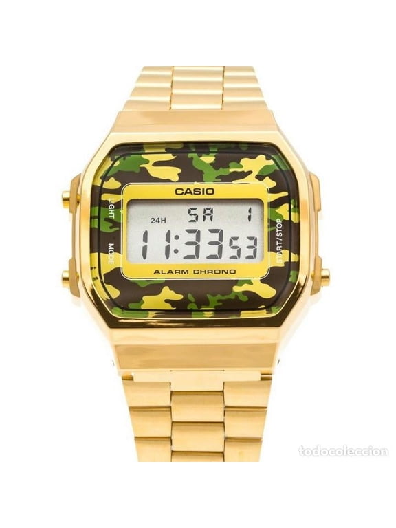 A168WEGC-3 Men's Gold Stainless Steel Camouflage Watch Digital Alarm