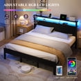 thumbnail image 2 of Kbun King Size Platform Bed Frame with Upholstered Headboard, Metal Bed Frame with LED Light, Heavy Duty Steel Slat Supported Full Bed Frames, No Box Spring Needed, Black, 2 of 8