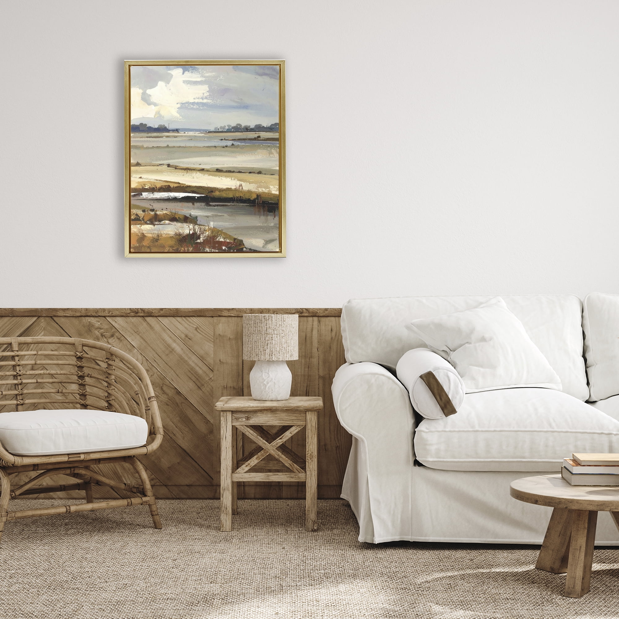 Stupell Industries Earthy Distant Horizon Gold Framed Floater Canvas Wall Art, design by Alonza Saunders