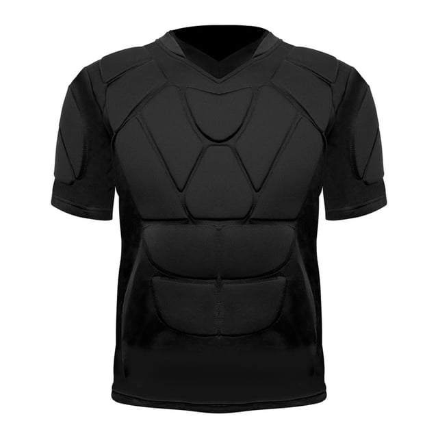 Breezora Football Impact Shirt Padded Compression Top with Chest Rib Shoulder Back Protection Breathable Training Gear XL Size Black