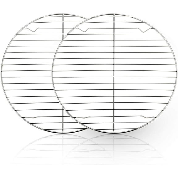 Round Cooling Rack Set of 2, 10½ Inch Round Wire Baking Steaming Roasting Rack Set Stainless Steel, Healthy & Mirror Finish, Oven & Dishwasher Safe