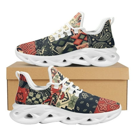 

Fashion Tribal Sneakers Casual Lace up Platform Shoes Ethnic American Traditional Print Mesh Knit Shoes for Women
