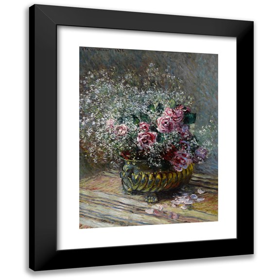 Claude Monet 11x14 Black Modern Framed Museum Art Print Titled - Flowers in a Pot (Roses and Fog) (1878)