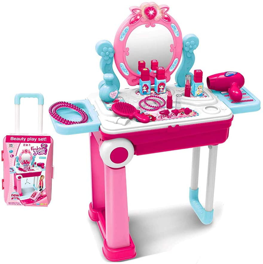 Details about   Toddlers Girls Vanity Table Toy to Pretend Makeup with Mirror Chair Game Set 