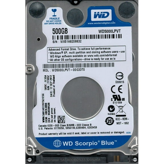 WD5000LPVT-00G33T0 DCM: HBCVJBBB WX51A Western Digital 500GB