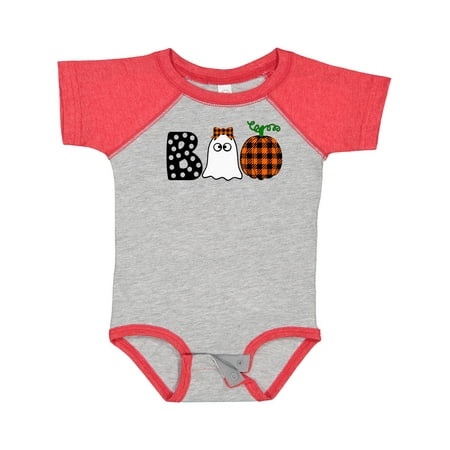 

Inktastic Boo Halloween Ghost and Plaid Pumpkin Boys or Girls Baby Bodysuit