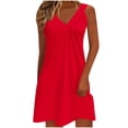 thumbnail image 3 of Feancey Womens Tank Dresses Summer Casual Ruched V Neck Sleeveless T-Shirt Dress Cozy Casual Mini Sundresses Solid Color Beach Vacation Dress Red M, 3 of 7