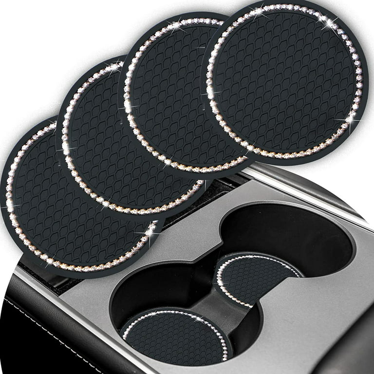 Car Coasters for Cup Holders, Sparkly Car Accessories Cupholder Interior  for Vehicle, Accesorios para Carro - Black with Circle Rhinestone 