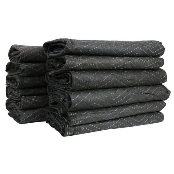 12 Pack 80" x 72" Black Moving Blankets (40 lb/dz Weight) - Non-Woven Polyester Furniture Moving Pads for Protection in Moving or Storage