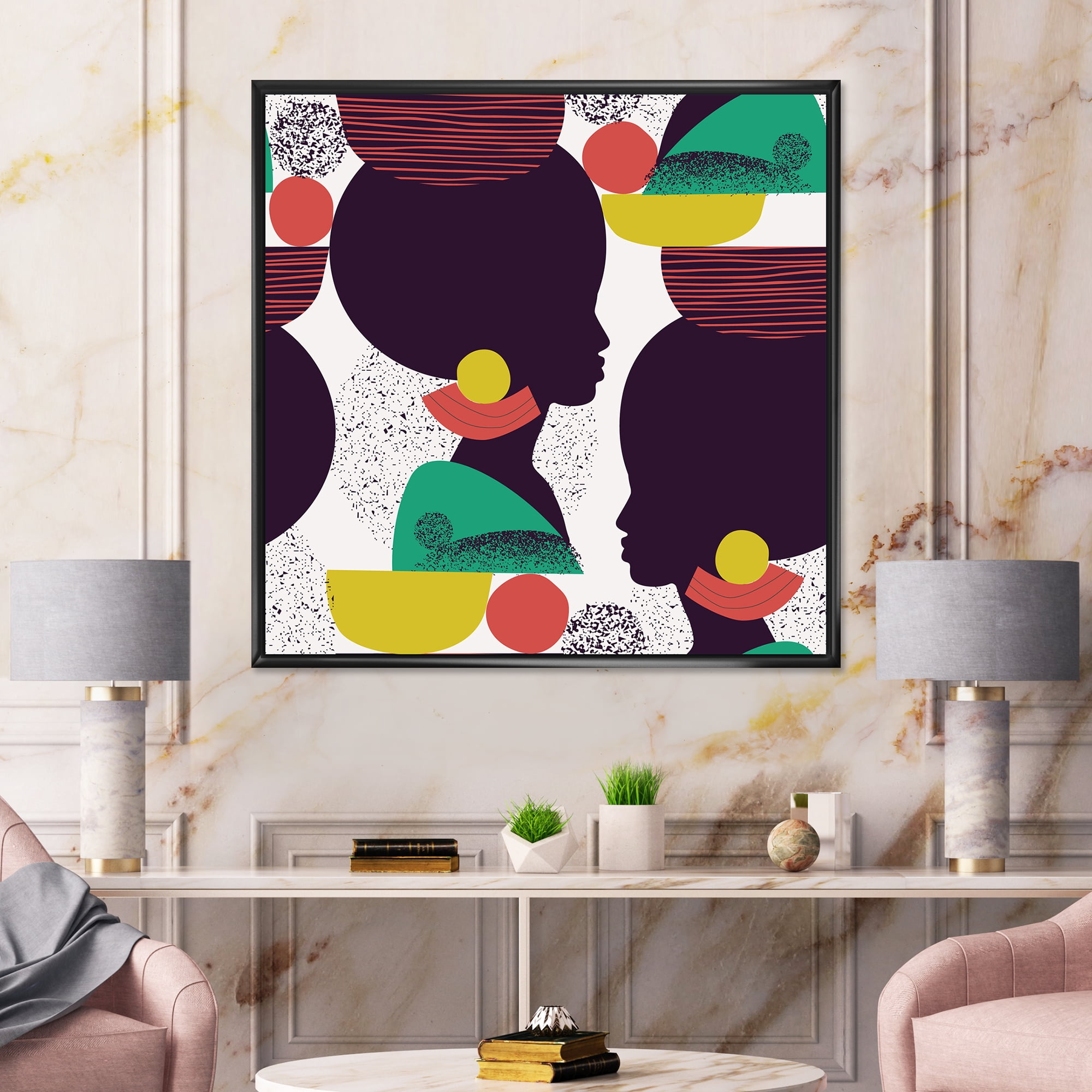 Designart 'Ethnic Geometric Silhouette of African American III' Modern Framed Canvas Wall Art Print