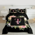thumbnail image 2 of Homewish Child Initial T Letter Bedding Comforter Set, Butterfly Animal Twin Comforter Sets, Rustic Cartoon Rose Floral Reversible Bedding Set, Ultra Soft Bedroom Decor, 2-Piece, 2 of 8